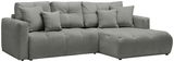 Graues Ecksofa mit mehreren Kissen, Perspektive von vorne rechts