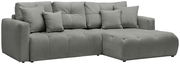 Graues Ecksofa mit mehreren Kissen, Perspektive von vorne rechts
