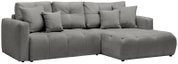 Graues Ecksofa mit mehreren Kissen, Perspektive von vorne rechts