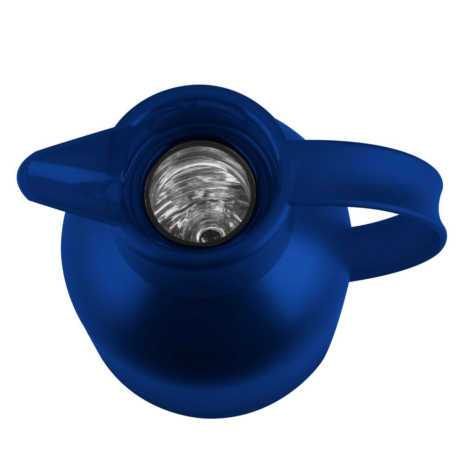 Blaue Isolierkanne der Serie SAMBA von Emsa, Ansicht von oben mit sichtbarem Innenraum.