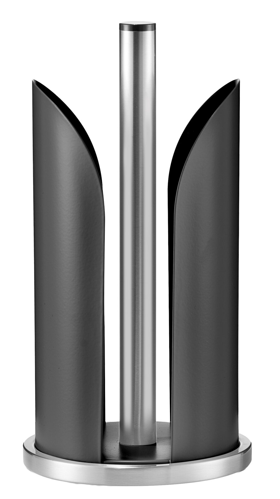 Zeller Present Küchenrollenhalter Moderner Küchenrollenhalter aus Metall in Schwarz und Silber, frontal abgebildet.