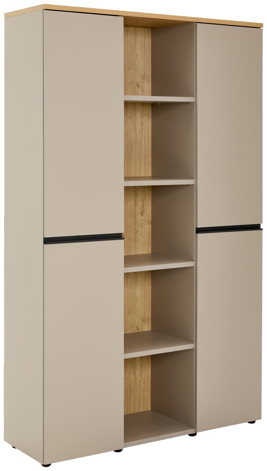 Novel Kombischrank DELTONA Kombischrank in Beige mit offenen Regalfächern in Holzoptik, seitliche Perspektive