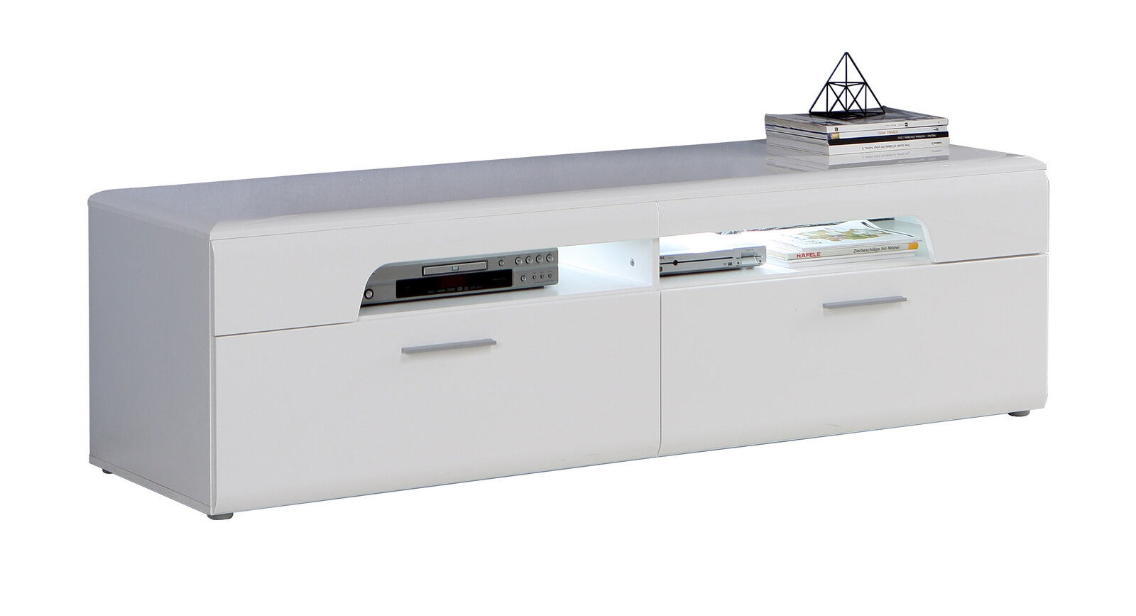 Hom´in TV-Lowboard Corel Weißes TV-Lowboard mit zwei Schubladen und offenen Fächern, seitliche Perspektive