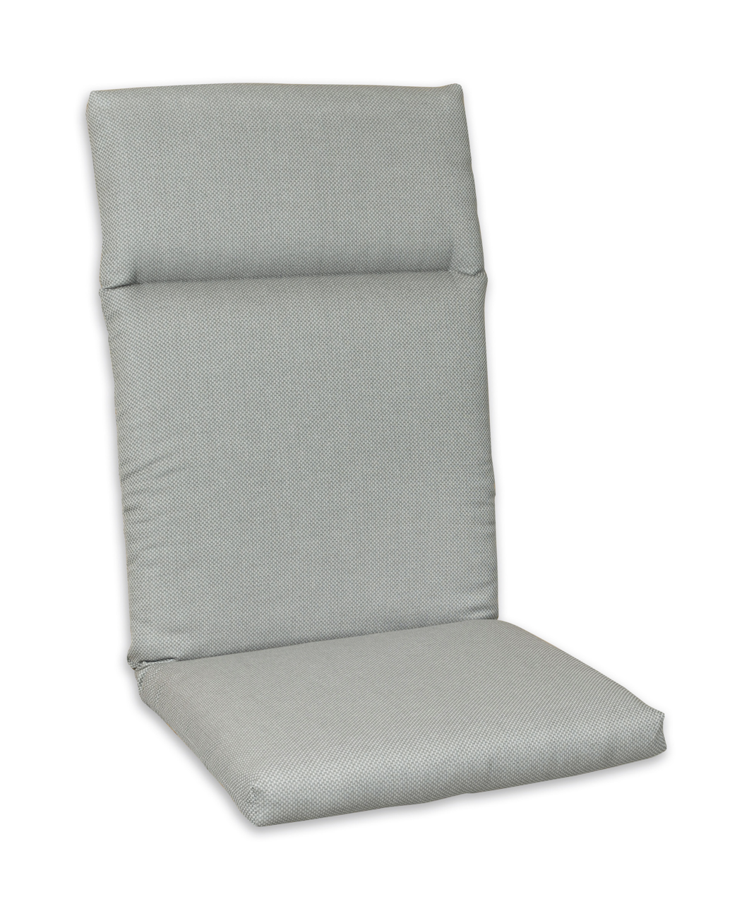 Hochlehnerauflage in grauem Stoff, seitliche Perspektive