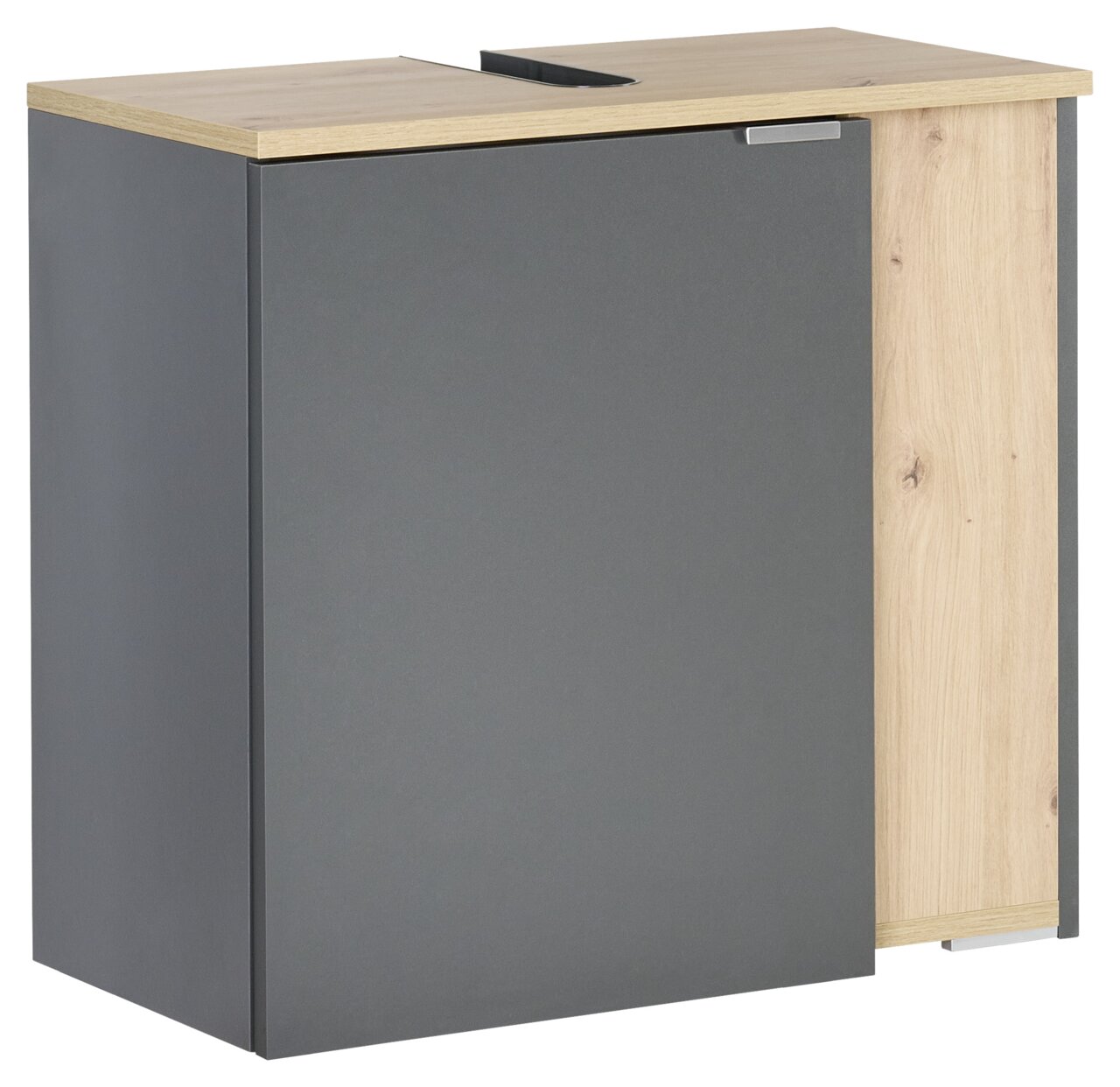 Stylife Waschbeckenunterschrank PALIUM Waschbeckenunterschrank in grauer und holzfarbener Optik, Frontansicht