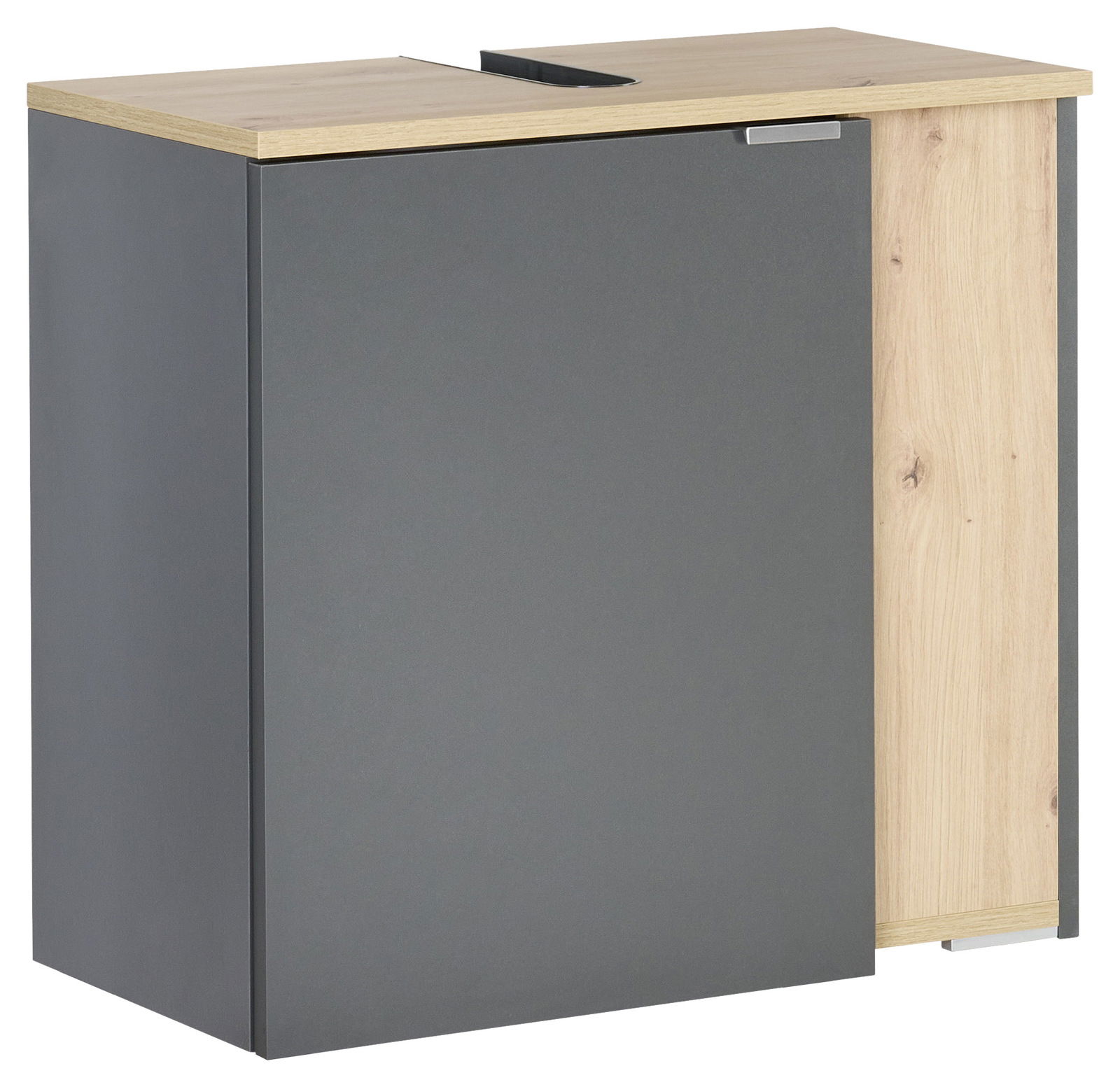 Stylife Waschbeckenunterschrank PALIUM Waschbeckenunterschrank in grauer und holzfarbener Optik, Frontansicht