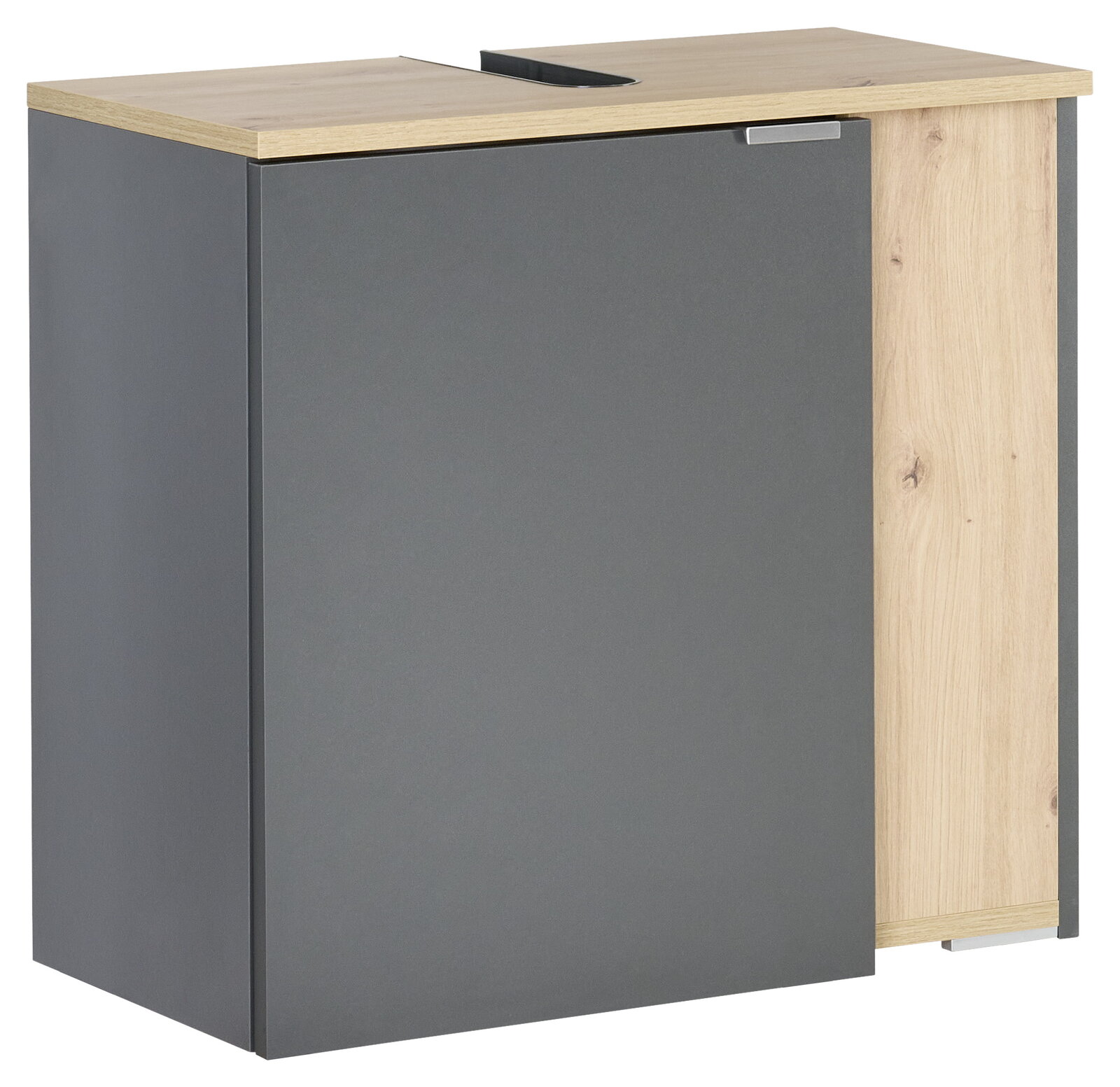 Stylife Waschbeckenunterschrank PALIUM Waschbeckenunterschrank in grauer und holzfarbener Optik, Frontansicht