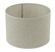 Zylindrischer Lampenschirm aus beigem Stoff, seitliche Perspektive