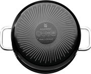 Topfset Fusiontec Black von unten mit sichtbarem Bodenmuster und Griffen, Perspektive von unten.