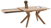 Moderner Esstisch aus Holz mit ausziehbarer Platte, seitliche Perspektive