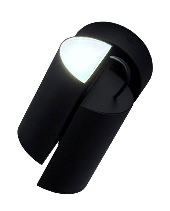 Schwarzer LED-Spot in zylindrischer Form, seitliche Perspektive