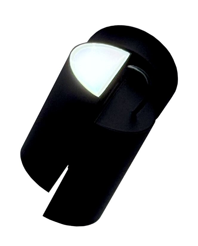 Schwarzer LED-Spot in zylindrischer Form, seitliche Perspektive