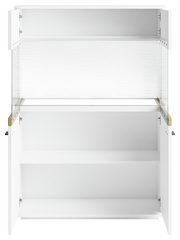Weißes Highboard mit offenen Türen, Frontalansicht