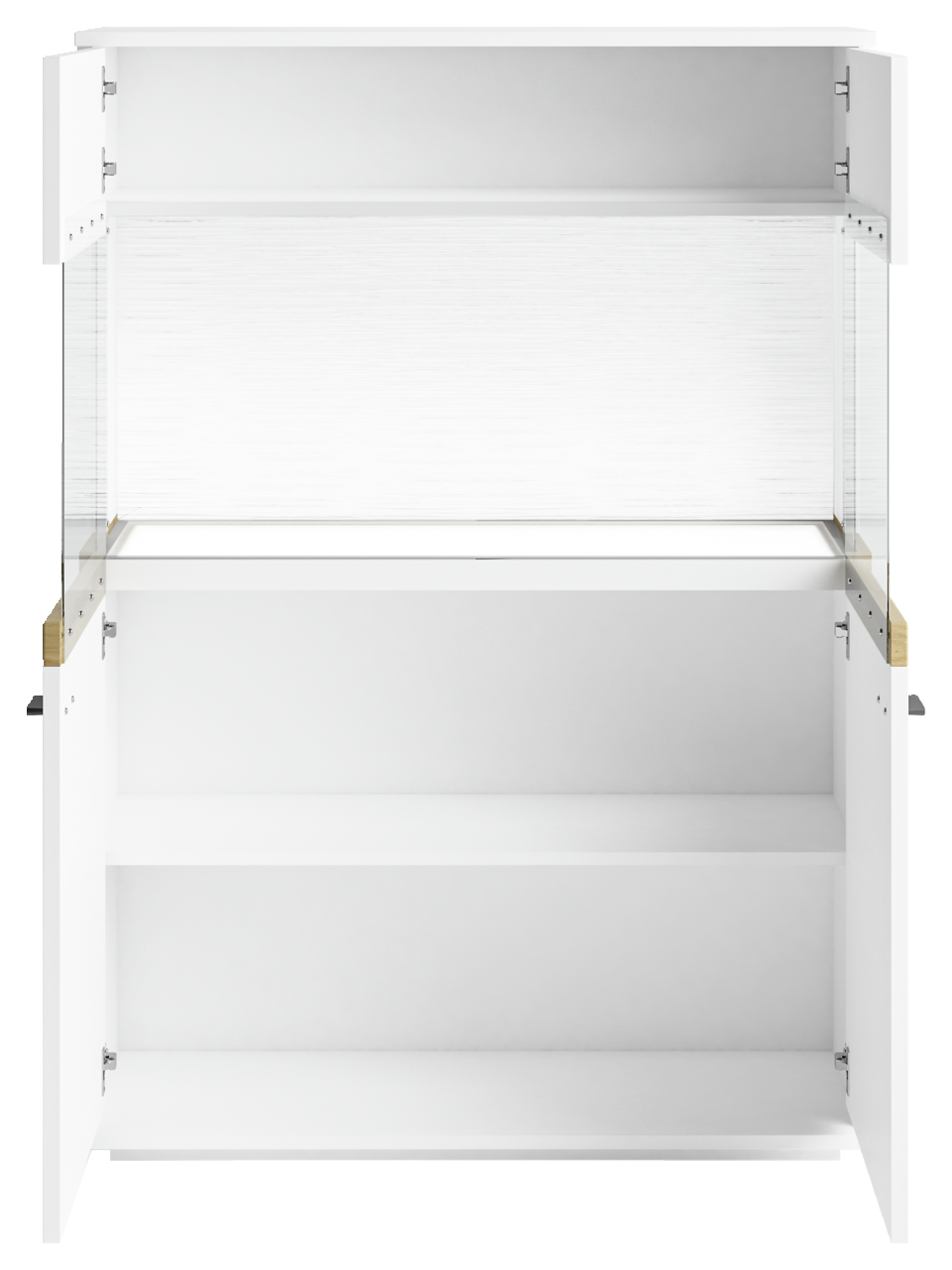 Weißes Highboard mit offenen Türen, Frontalansicht