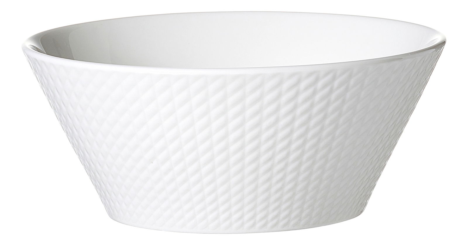 Weiße Servierschale aus Porzellan mit strukturierter Oberfläche, seitliche Perspektive