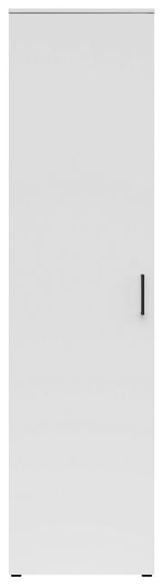 Frontansicht eines weißen Mehrzweckschranks mit schwarzem Griff.