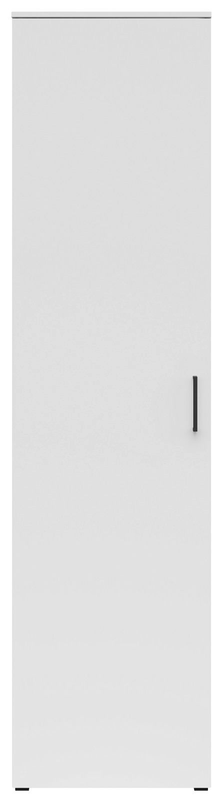 Frontansicht eines weißen Mehrzweckschranks mit schwarzem Griff.