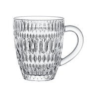 Glasbecher mit Ethno-Muster, seitliche Perspektive