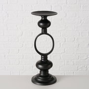 Schwarzer Kerzenleuchter Plokky aus Metall mit rundem Design, seitliche Perspektive