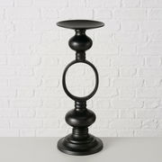 Schwarzer Kerzenleuchter Plokky aus Metall mit rundem Design, seitliche Perspektive