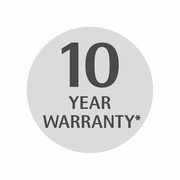 Rundes Symbol mit der Aufschrift '10 Year Warranty', Vorderansicht.