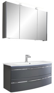 Moderne Badkombination mit Spiegelschrank und Waschbeckenunterschrank, Frontalansicht