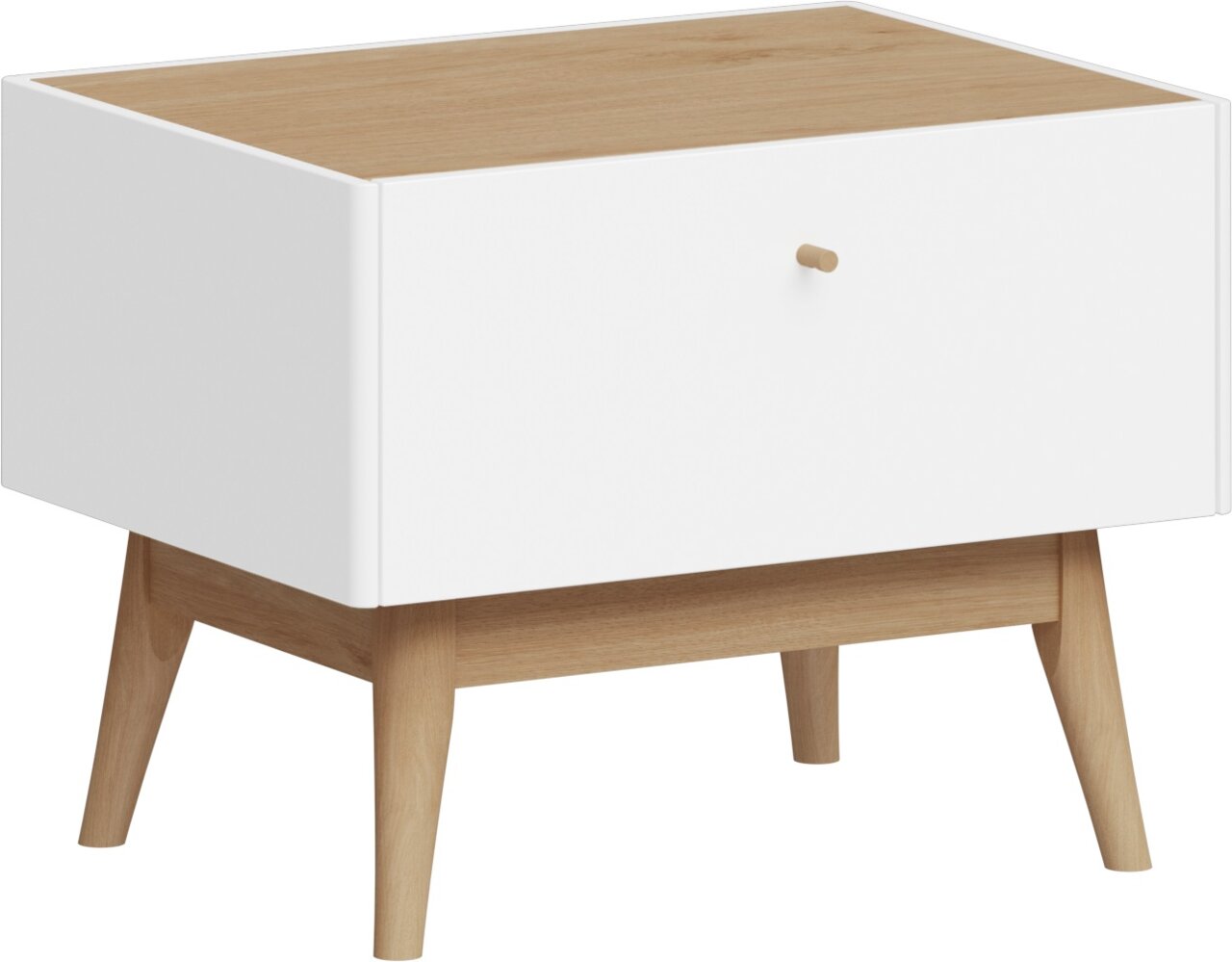 MID.YOU Nachtkonsole MONTEO Nachtkonsole aus Holz mit weißer Schublade, seitliche Perspektive