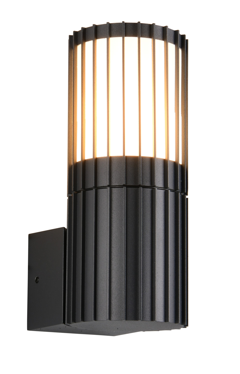 Trio Leuchten Aussenwandleuchte VOLGA Moderne schwarze Außenwandleuchte mit vertikalen Streben, seitliche Perspektive