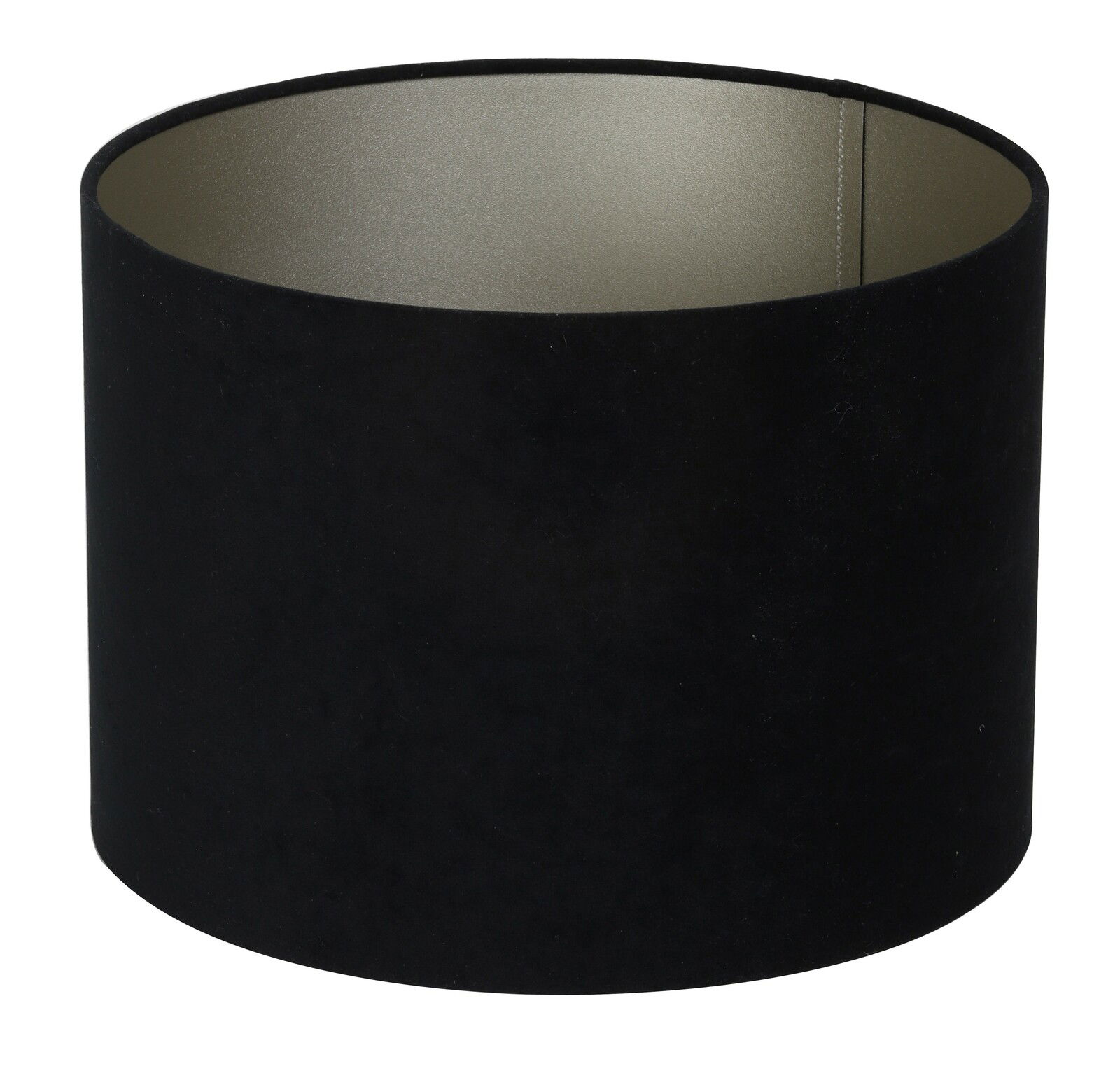 Schwarzer zylindrischer Lampenschirm, seitliche Perspektive
