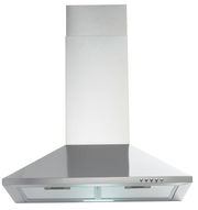 Edelstahl-Dunstabzugshaube, frontale Ansicht, mit Bedienelementen auf der rechten Seite