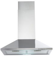 Edelstahl-Dunstabzugshaube, frontale Ansicht, mit Bedienelementen auf der rechten Seite