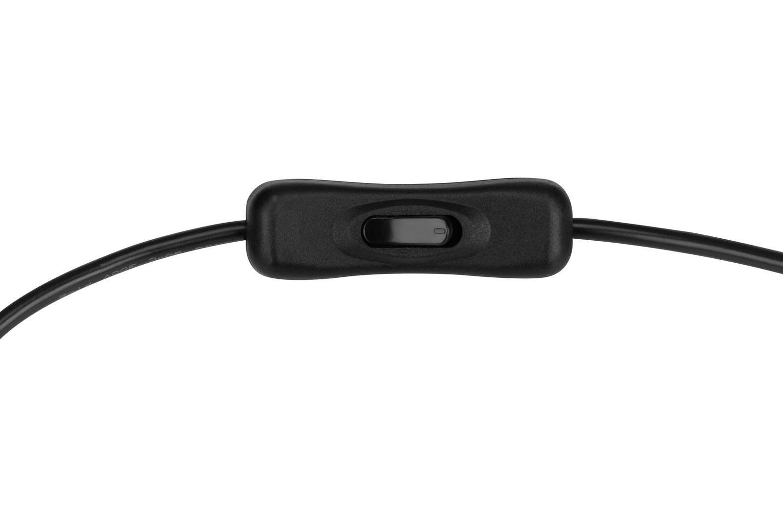 Nahaufnahme eines schwarzen Kabelschalters für eine LED-Tischleuchte