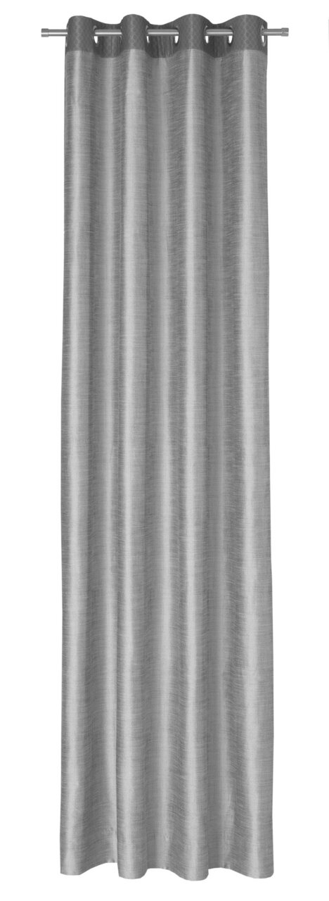 Grauer Ösenvorhang mit Textur, frontal betrachtet