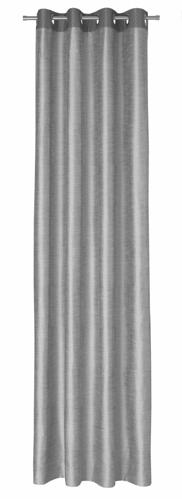 Grauer Ösenvorhang mit Textur, frontal betrachtet