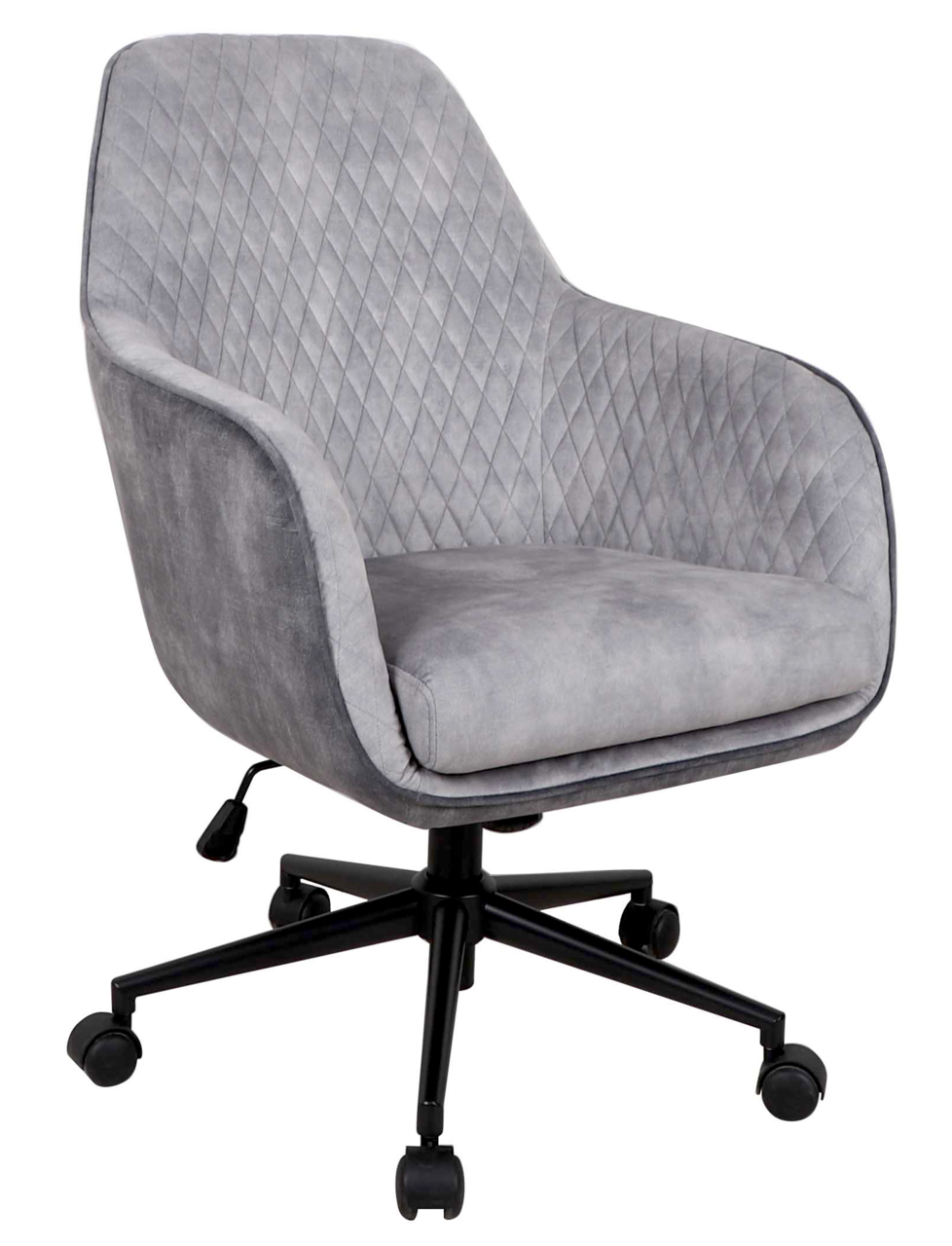 Novel Drehstuhl DANNY Grauer Drehstuhl mit gestepptem Muster, seitliche Perspektive