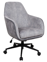 Grauer Drehstuhl mit gestepptem Muster, seitliche Perspektive