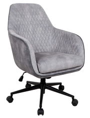 Grauer Drehstuhl mit gestepptem Muster, seitliche Perspektive