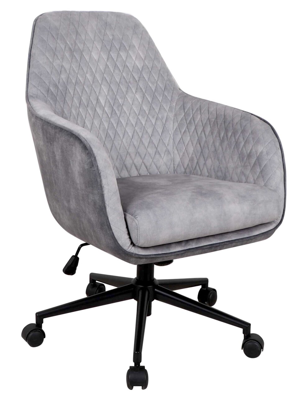 Novel Drehstuhl DANNY Grauer Drehstuhl mit gestepptem Muster, seitliche Perspektive