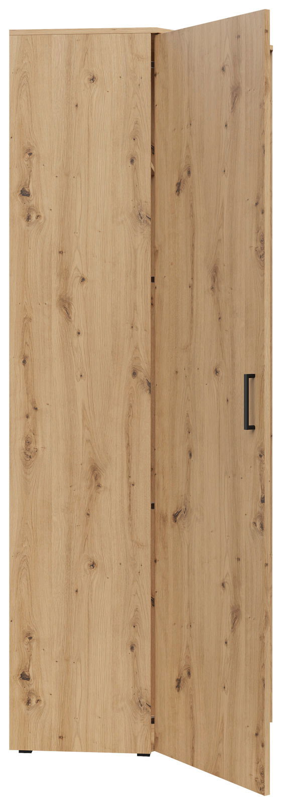 Eckschrank aus Holz mit geöffneter Tür, Frontansicht