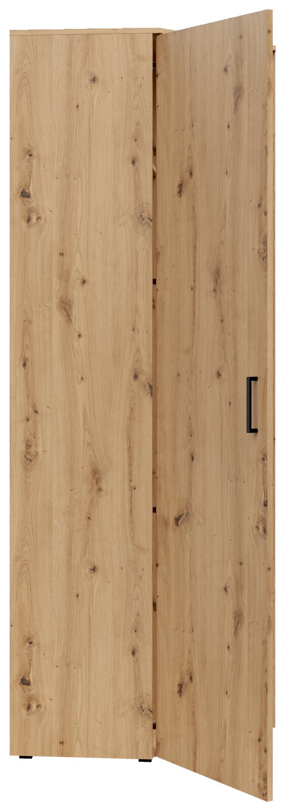 Eckschrank aus Holz mit geöffneter Tür, Frontansicht