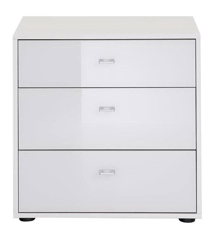 Novel Nachtkonsole MALIBU Weiße Nachtkonsole mit drei Schubladen, frontale Ansicht