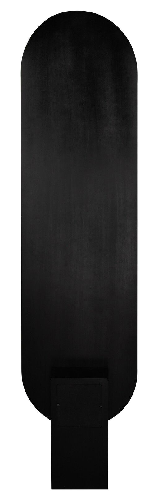 Rückansicht eines schwarzen Standspiegels mit abgerundeten Ecken, 45x180cm