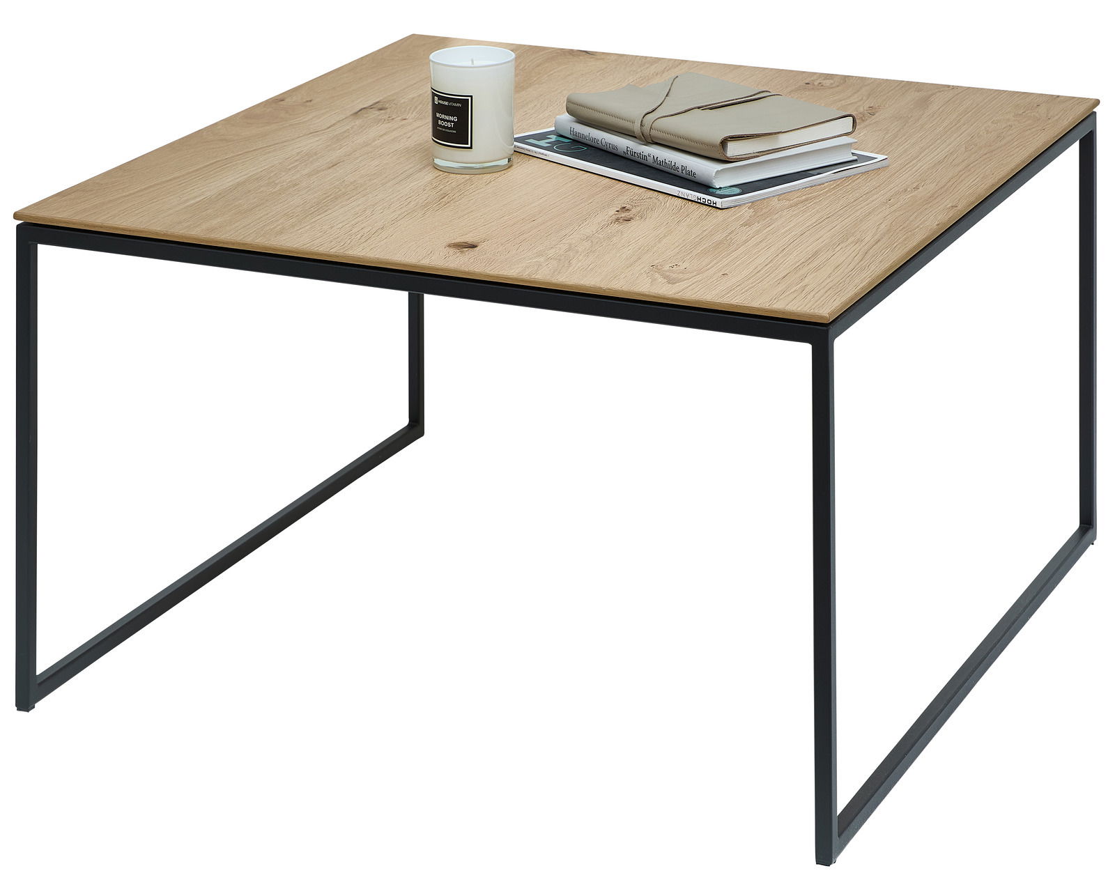 Venjakob Beistelltisch COMINO Moderner Beistelltisch mit Holzplatte und schwarzem Metallgestell, seitliche Perspektive