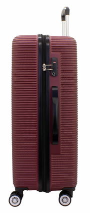 Burgunderfarbener Trolley, 70 cm, Seitenansicht mit Teleskopgriff und vier Rollen