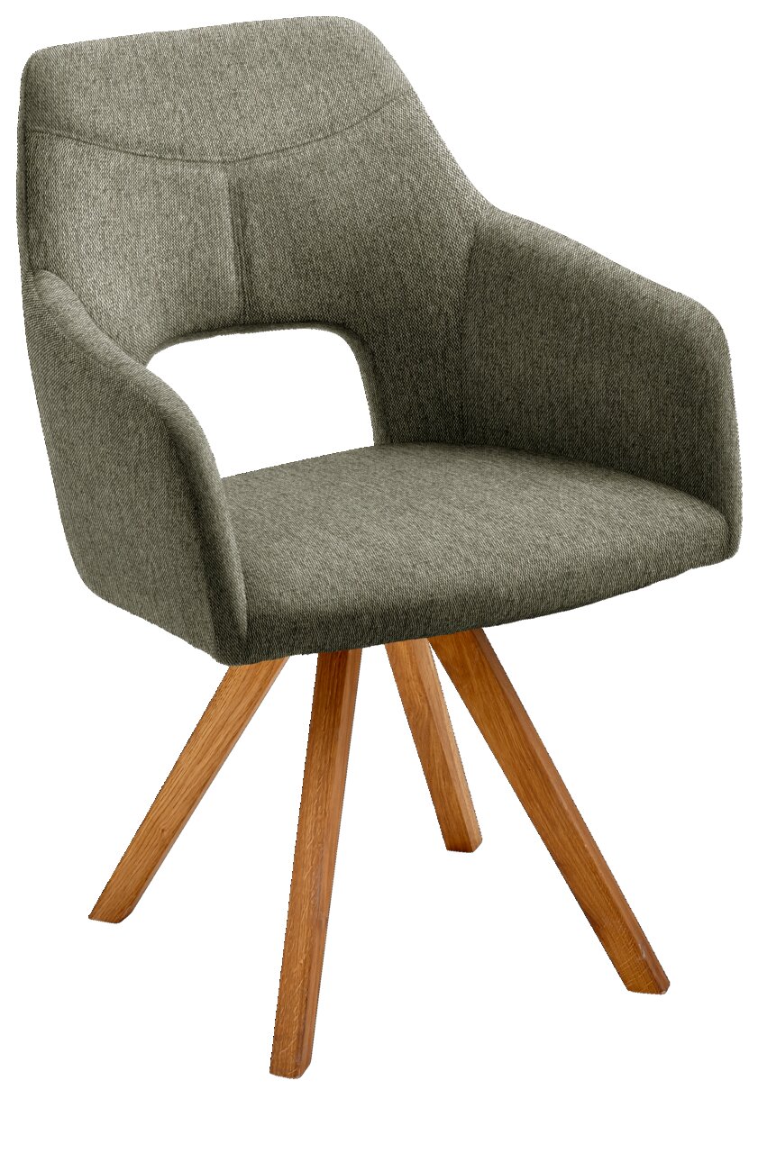 Voleo Sessel EVITA Moderner Sessel mit grauem Stoffbezug und Holzbeinen, seitliche Perspektive