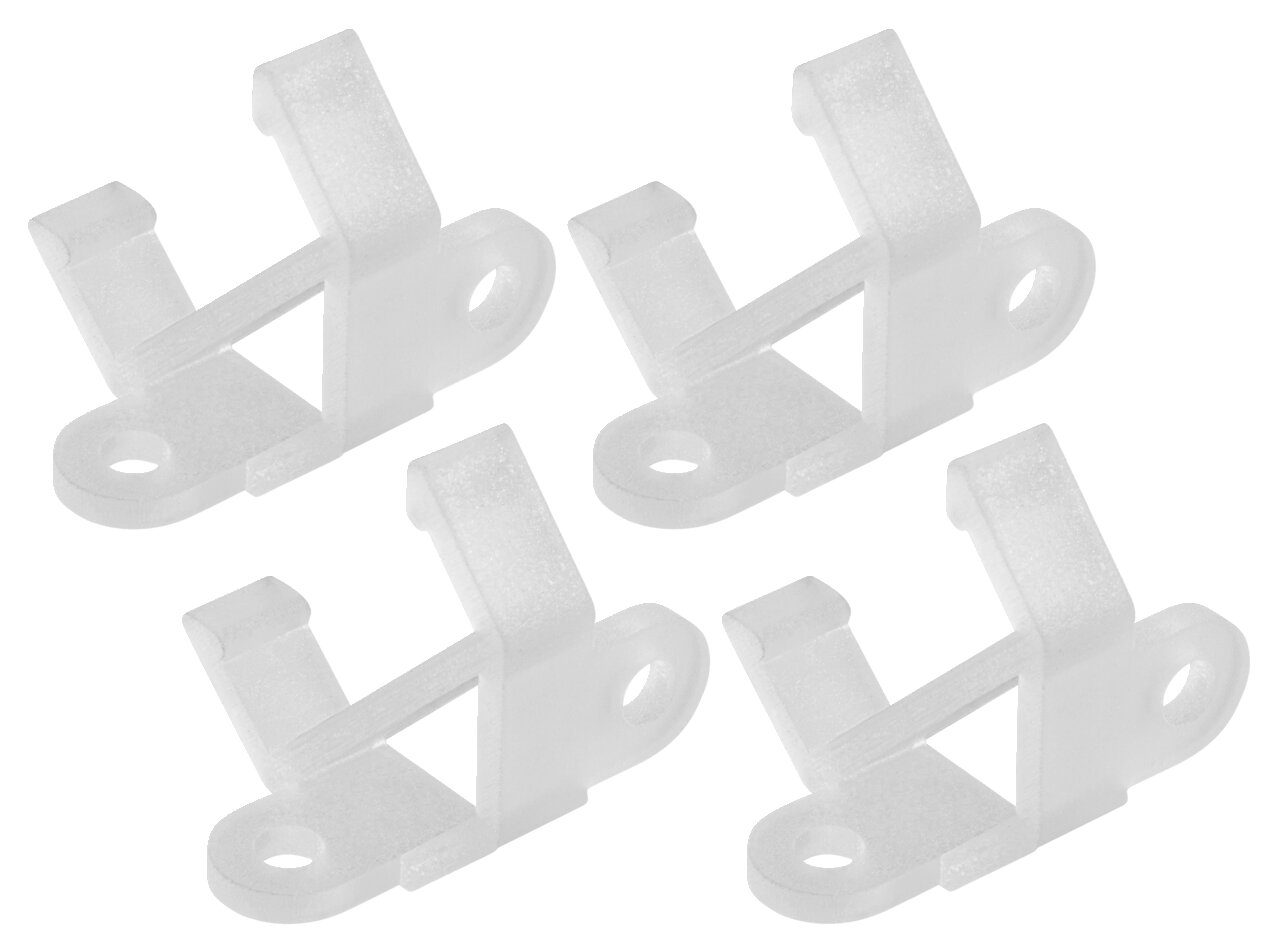 Vier transparente Plastikhalter BL7000 in einer schrägen Draufsicht.