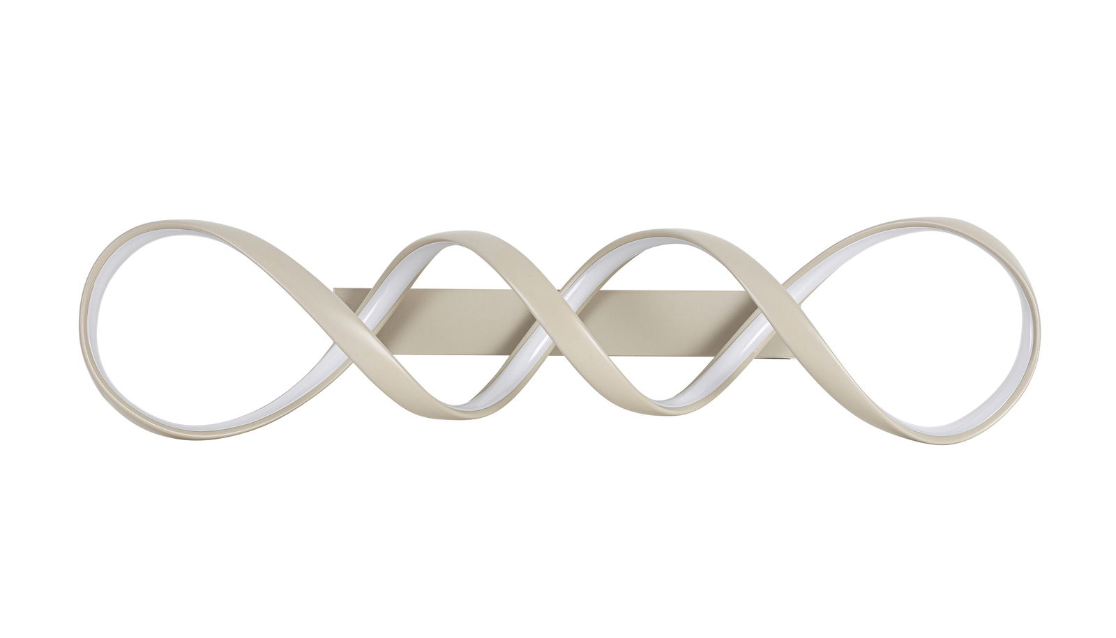 Moderne LED-Deckenleuchte mit geschwungenem Design, seitliche Perspektive