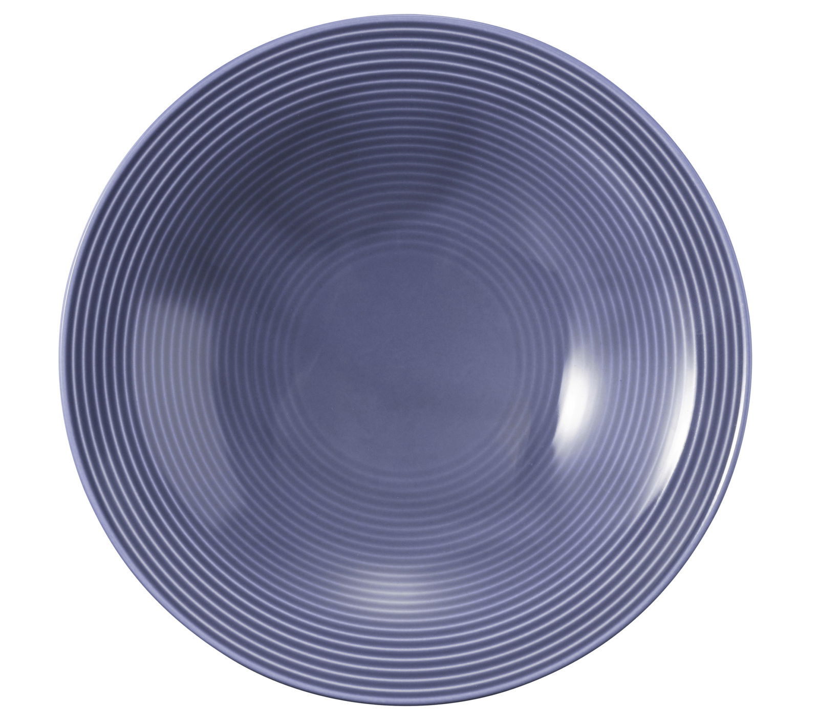 Blauer Suppenteller mit gerilltem Design, Ansicht von oben