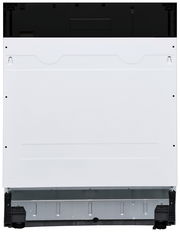 Vorderansicht eines Einbaugeschirrspülers mit weißer Frontplatte und schwarzem oberen Bereich.