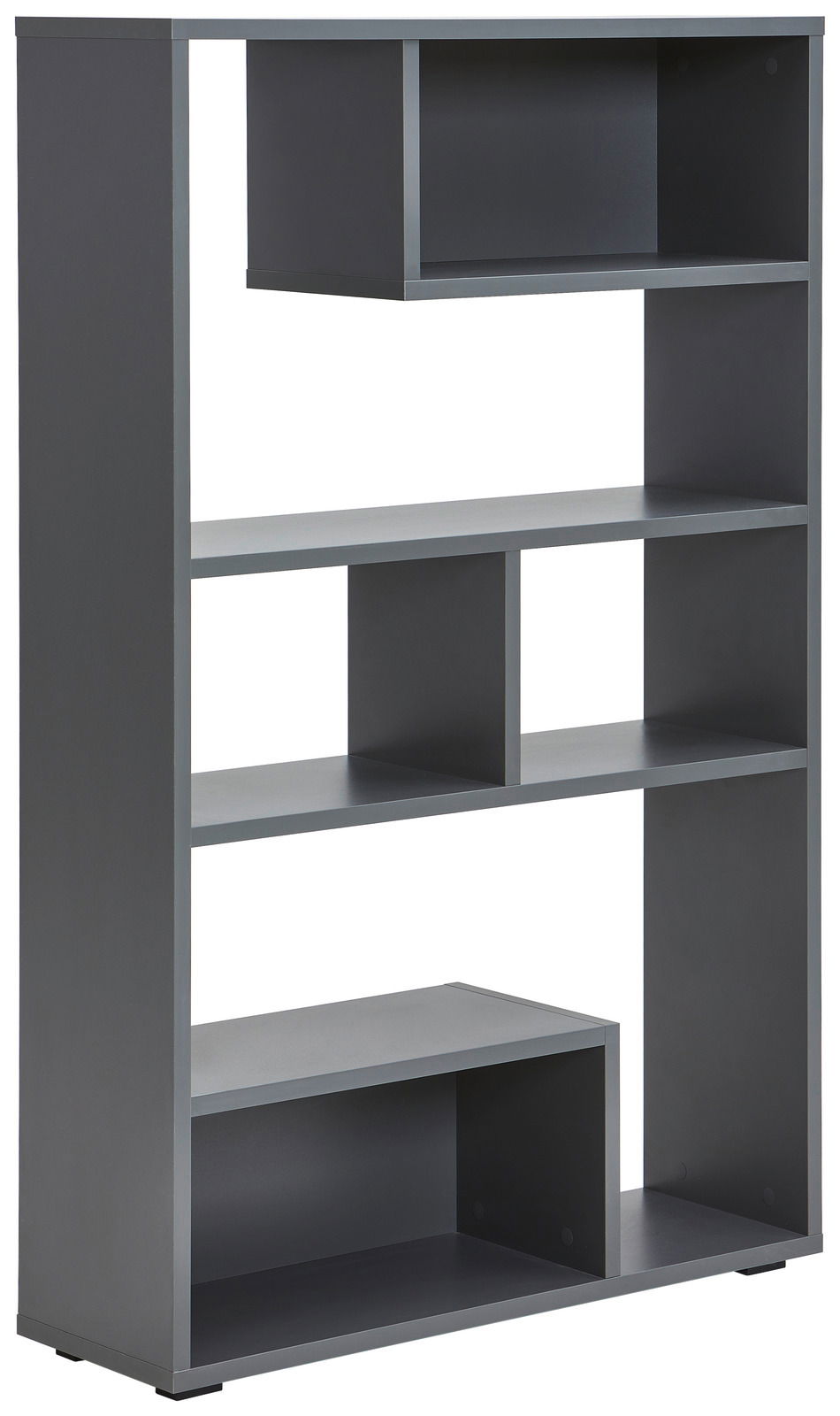 Hom´in Raumteiler JOLLY Moderner grauer Raumteiler mit mehreren offenen Fächern, seitliche Perspektive.